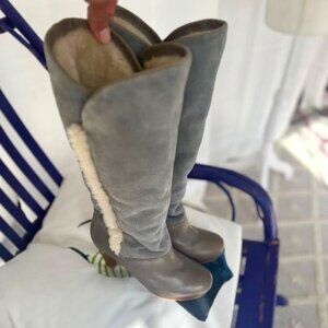 Very Volatile Andee Boots in Grey Suede/Leather With Faux Fur Lining - Size 7